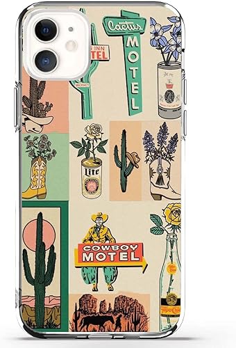 Funda protectora estética de estilo retro vintage para iPhone 11, diseño moderno de cactus occidental, TPU a prueba de golpes, funda para iPhone
