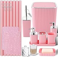 Vista 71 de Bathroom Accessories Set - 25PC Bathroom Sets with Shower Curtain and Rugs, Orange Bathroom Accessories with Trash Can, Soap Dispenser, Soap Dish &