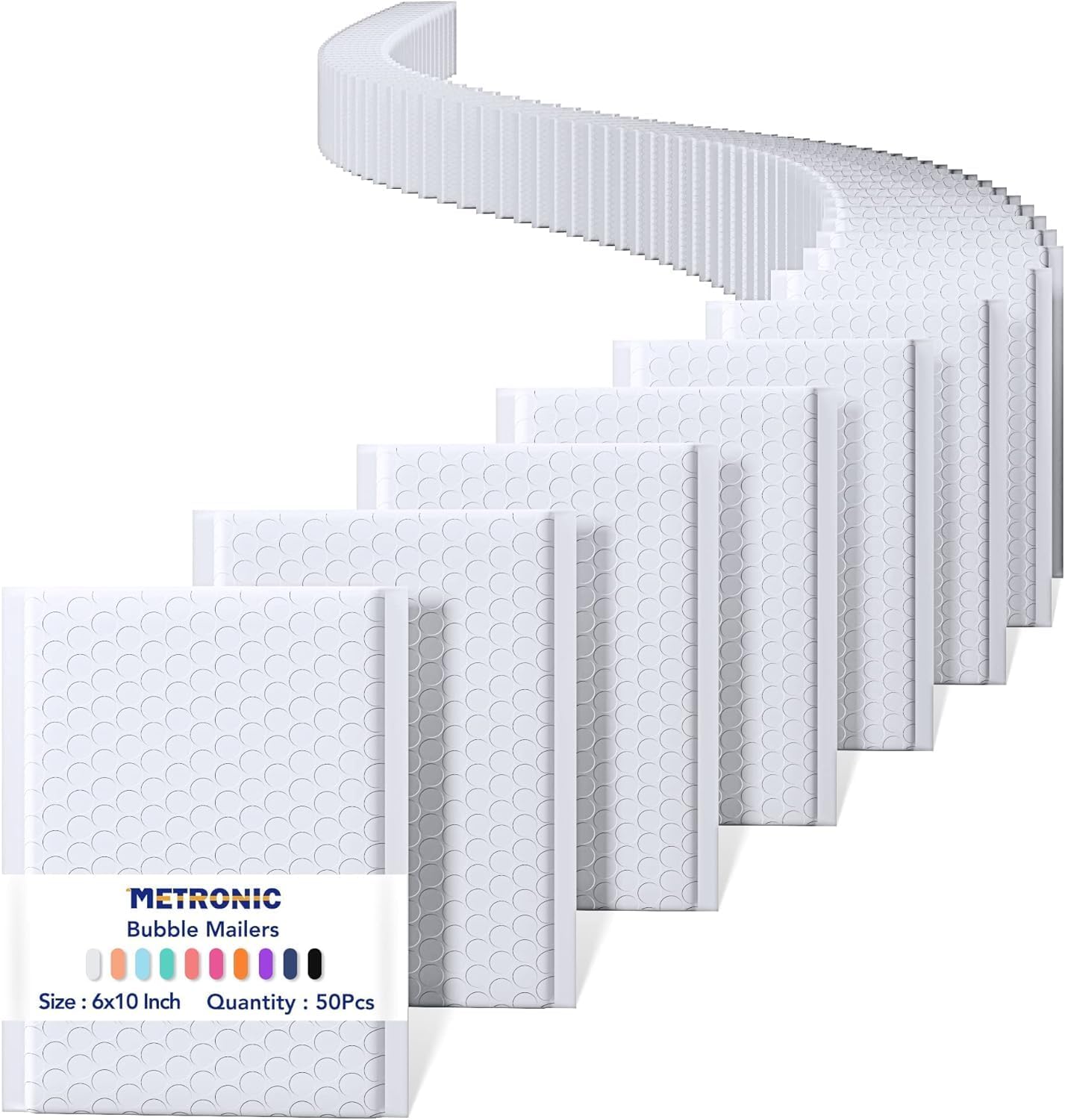 METRONIC White Bubble Mailers 6x10 Inch 50 Pack, Usable Size 6x9, Self Seal Waterproof Padded Envelopes, Opaque Bubble Envelopes for Small Business Shipping, Jewelry, Cards, Makeup and Handmade Goods