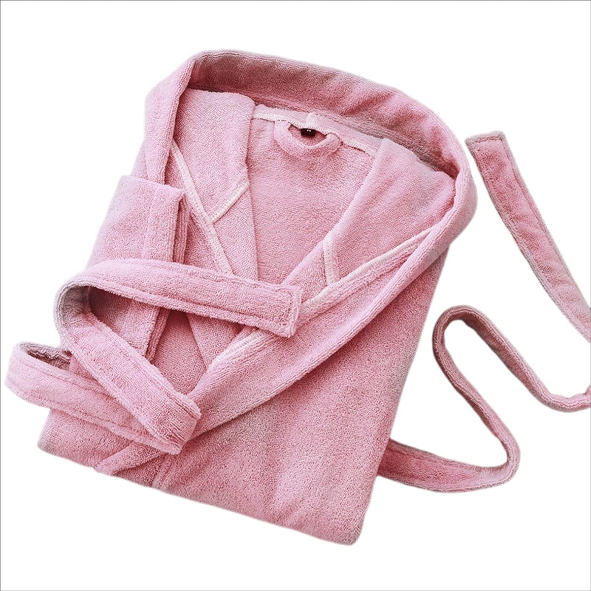 Peignoir de bain coton rose taille L avec capuche et 2 grandes poches