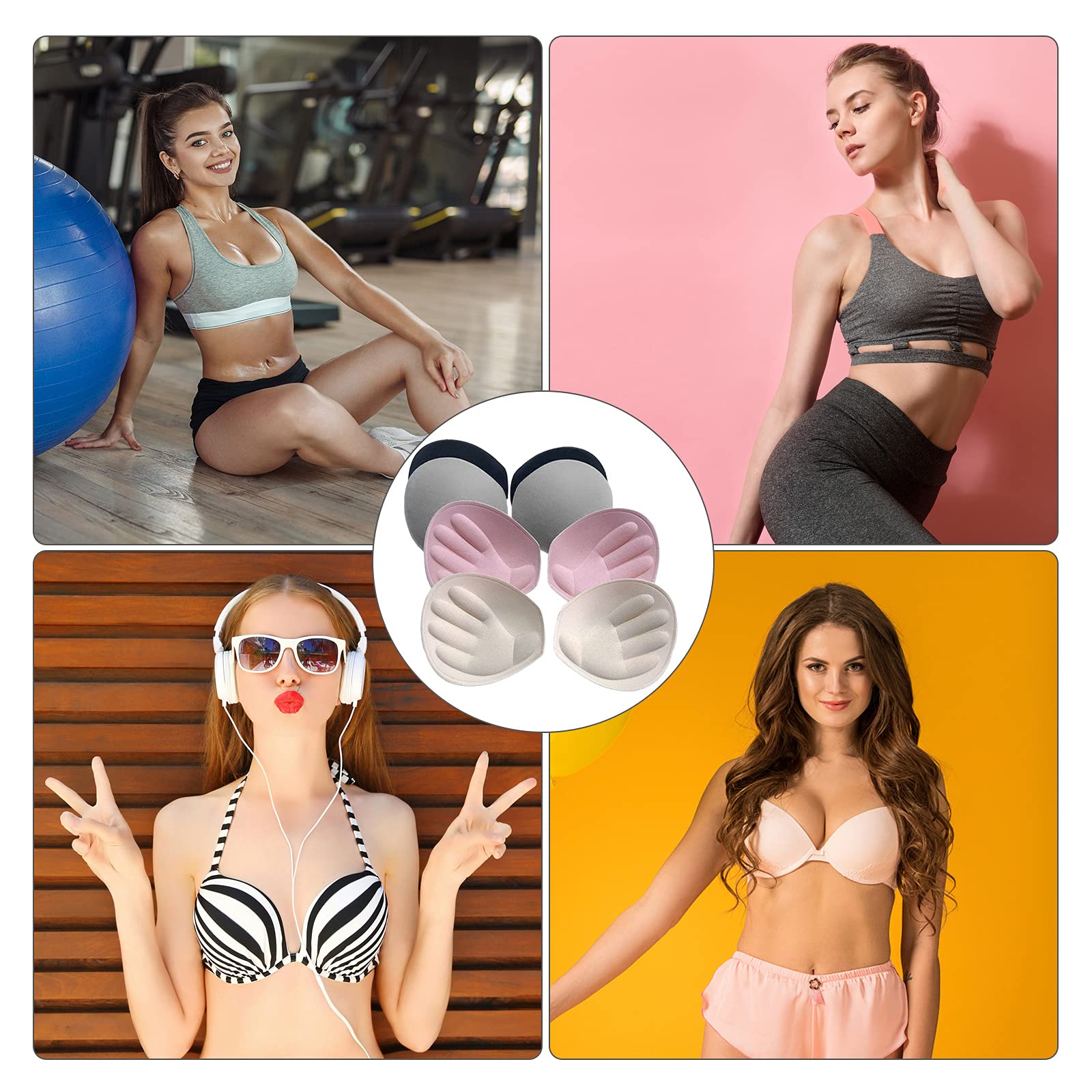 Douzi 4 paia di cuscinetti per reggiseno removibili per reggiseno sportivo e bikini, inserti per biancheria intima