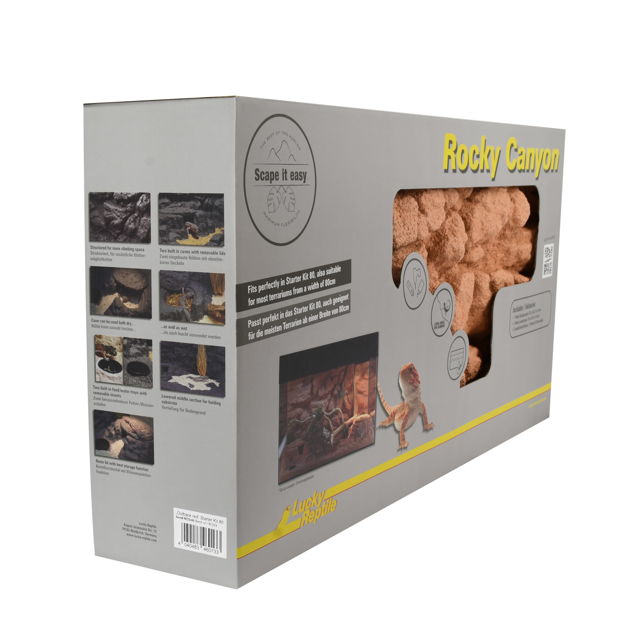 Lucky Reptile Rocky Canyon (2 Piezas) - Scape it Easy - Outback Red, 78 x 38 x 38 cm, para Kits de Inicio de 80 cm