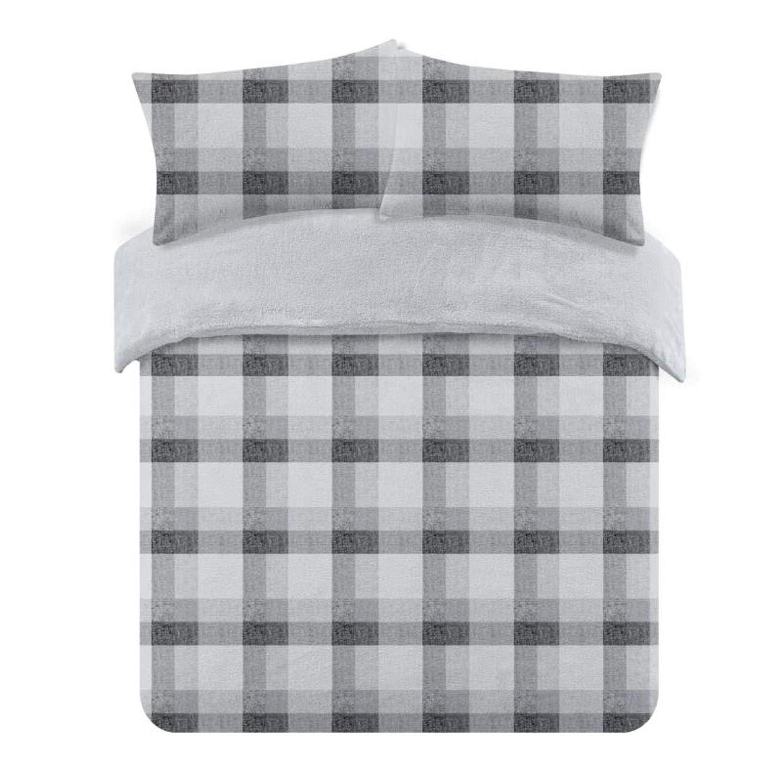 Ohs Check Teddy Duvet Cover Pillowcase Bedding SetGreyDouble from B&Q