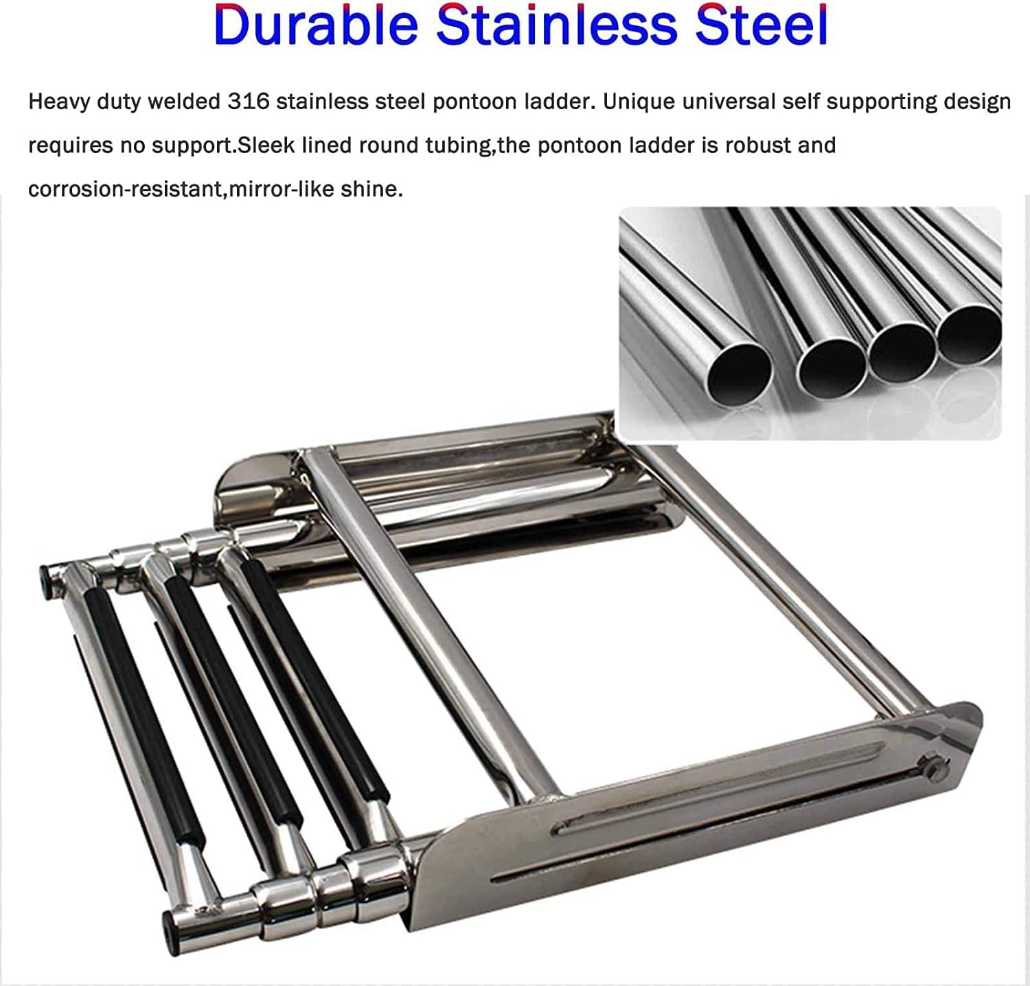 Collapsible 4-Step Swimming Pool Ladder, Folding Telescoping Boat Ladder for Marine Yacht, Pontoons Docks and More, Load 330lbs