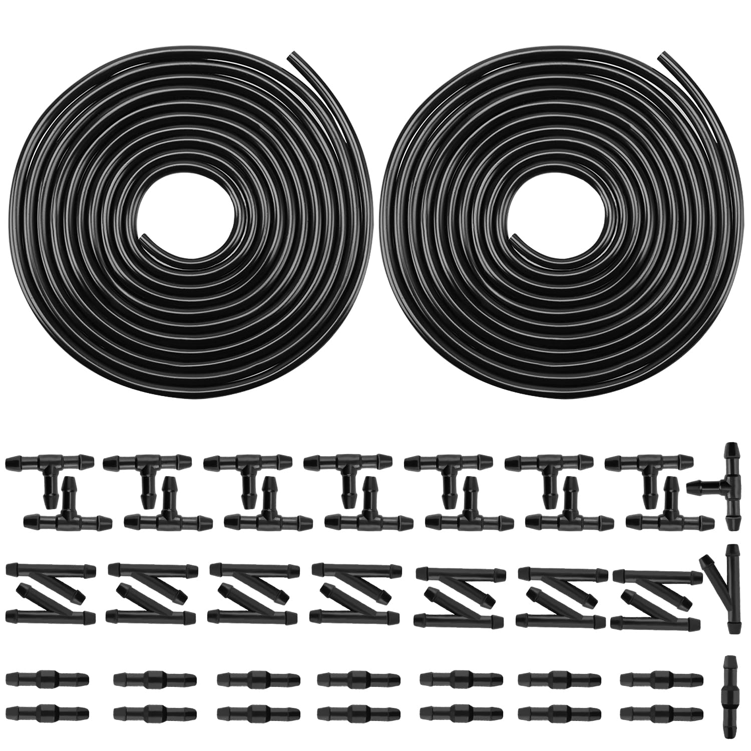 Lyeteung 2 Stücke 4m Universal Scheibenwaschanlage Schlauch, mit 45 Stücke Schlauchverbinder, Schwarz Wischwasserschlauch Reparaturset, Spritzwasserschlauch, Automotive Schlauch