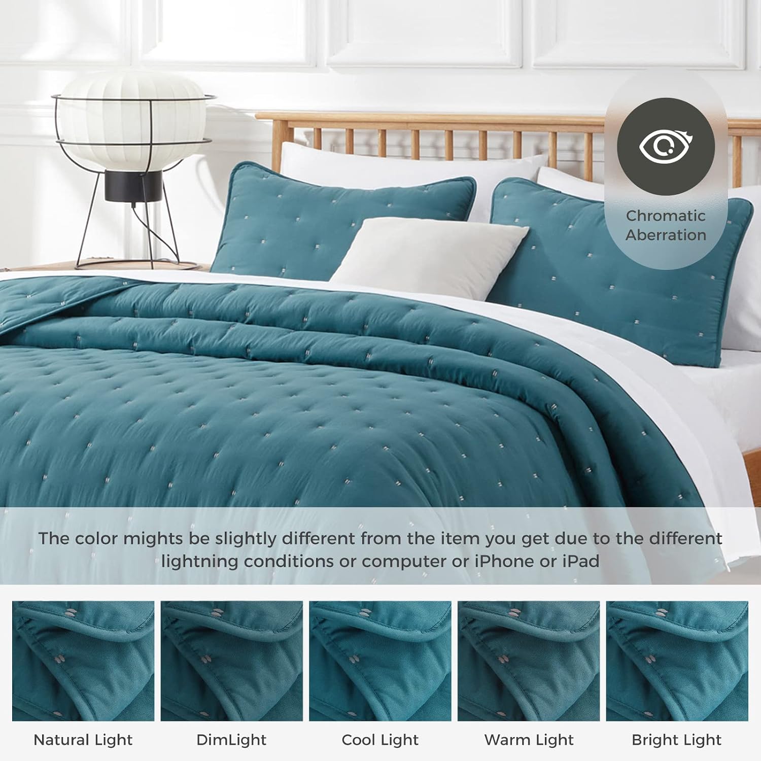 VEEYOO Queen Quilt Set Teal- 100% Handmade Warm Quilt Bedspread, Soft Microfiber Reversible Coverlet for All Seasons, (Teal, 1 Quilt 2 Shams)
