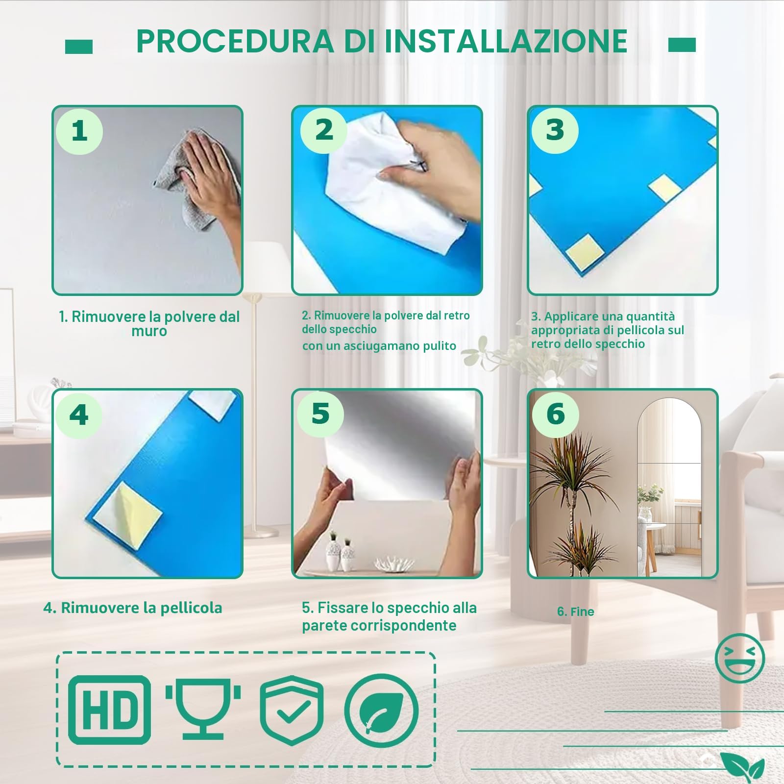 4 Pezzi Specchi da parete adesivo 30cm x 30cm, Specchi Acrilico Infrangibile Sicuro Specchio, Decorativo Specchio da Parete Grande per Decorazione Bango Armadio.