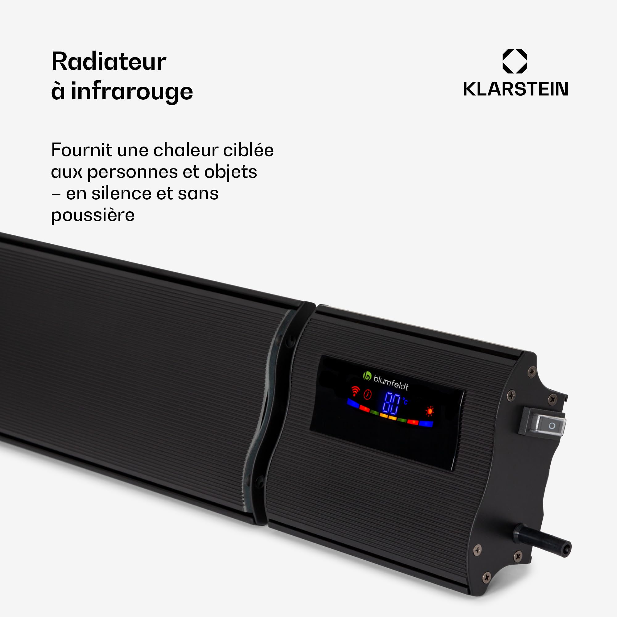 Klarstein Calefactor eléctrico, para terraza y jardín, calentador de infrarrojos con control de aplicación WiFi, temporizador, indicador LED, IP44, calentador de infrarrojos sin CO2, calefacción de