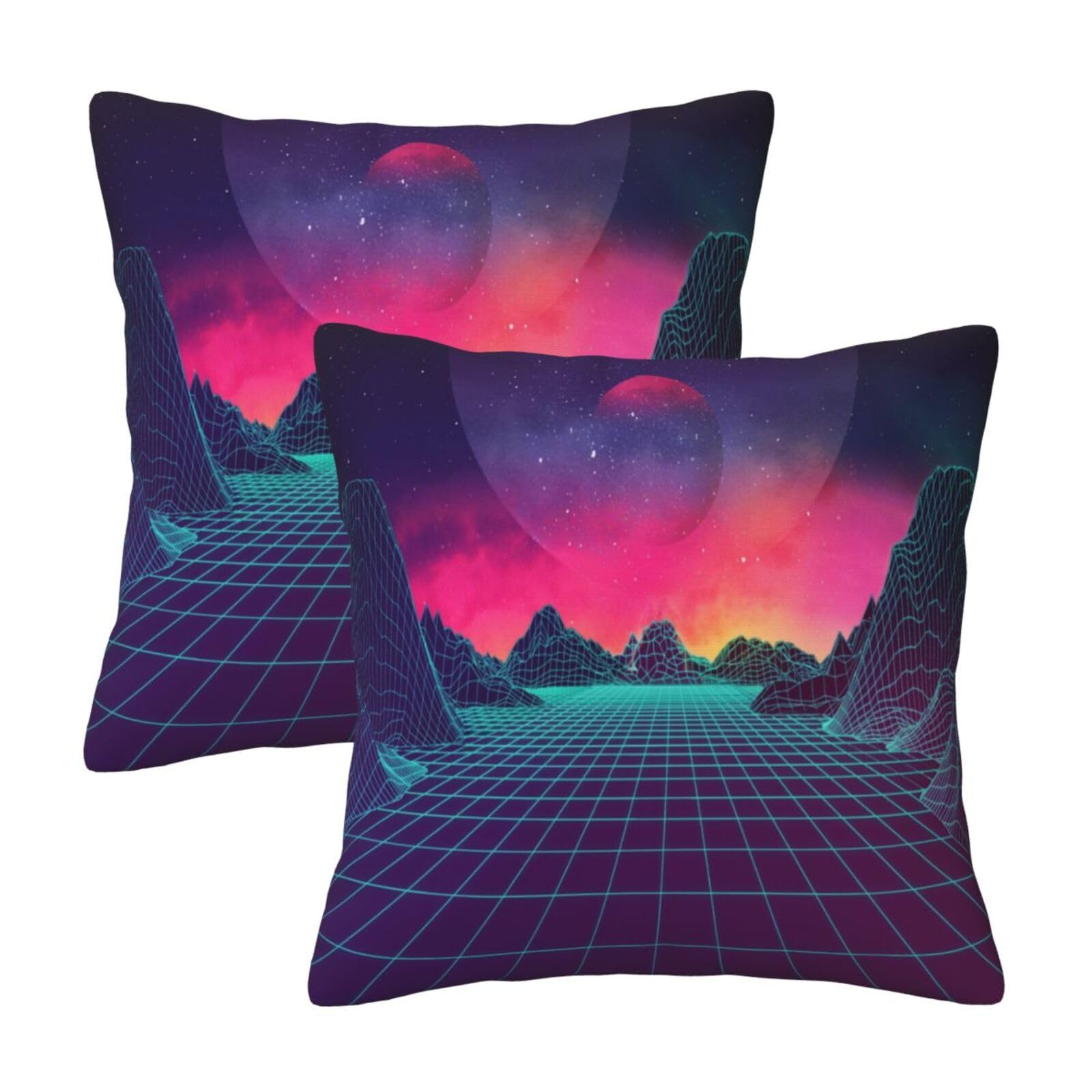 Gearsly Set Of 2 Cushion Covers 12x12 Inch,Neon Sunset Abstract Lines Pillow Cases,Square Outdoor Decorative Thorw Pillow Covers,Sofa Pillowcases For Living Room Office Car Home Decor