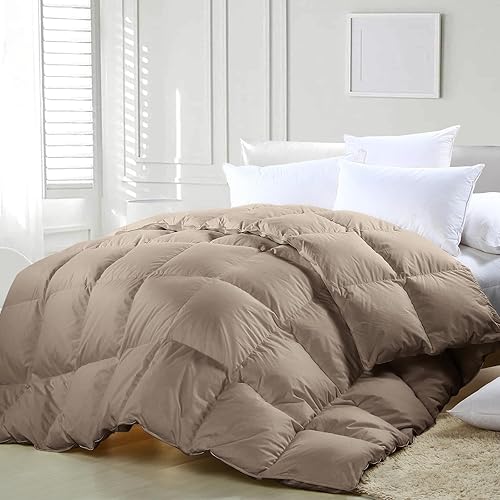 zzlamb Edredón ligero de plumas caqui, relleno de edredón cálido para todas las estaciones, duradero y suave, mezcla de algodón, con pestañas en las