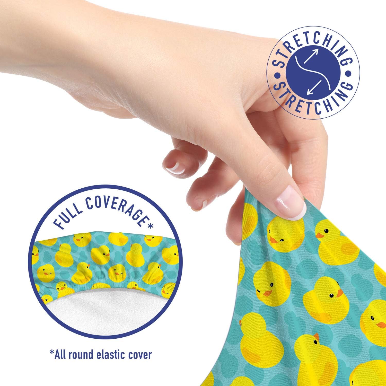 Lunarable Duckies Office Chair Slipcover, Bathroom Toys Themed Rubber Ducks on Abstract Spotted Surface, Protective Stretch Decorative Fabric Cover, Standard Size, Green Orange