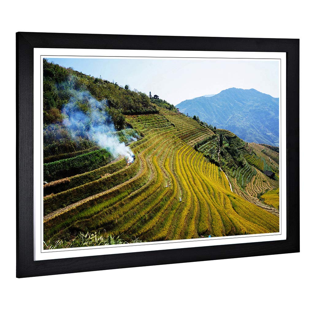 Big Box Art Framed Print of Landscape China Rice Terraces Design | Wall Art Picture | Home Decor for Kitchen, Living, Dining Room, Bedroom, Hallway, Office, Black, A2 / 24.5x18 Inch / 62x45cm