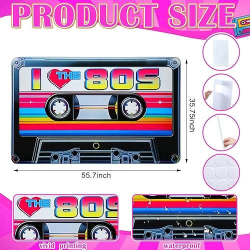 Miniatura 2 de Amyhill Cinta de casete de 4.6 pies de los 80 con corte de cartón, tamaño real, estilo retro de los años 80, década de 1980, decoración de fiestas