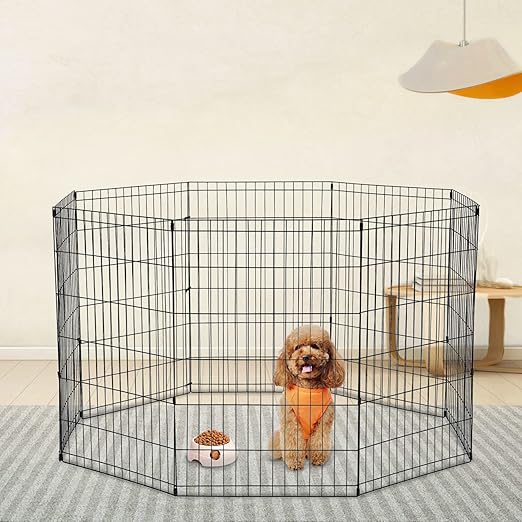 Pet Dog Playpen 8 Panel 24" Metal Portable Foldable Indoor Outdoor Cat Puppy Exercise Pen Animal Wire Yard Dog Fence Crate Kennel for Small Medium Large Dogs Black