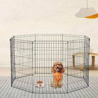 Pet Dog Playpen 8 Panel 24" Metal Portable Foldable Indoor Outdoor Cat Puppy Exercise Pen Animal Wire Yard Dog Fence Crate Kennel for Small Medium Large Dogs Black