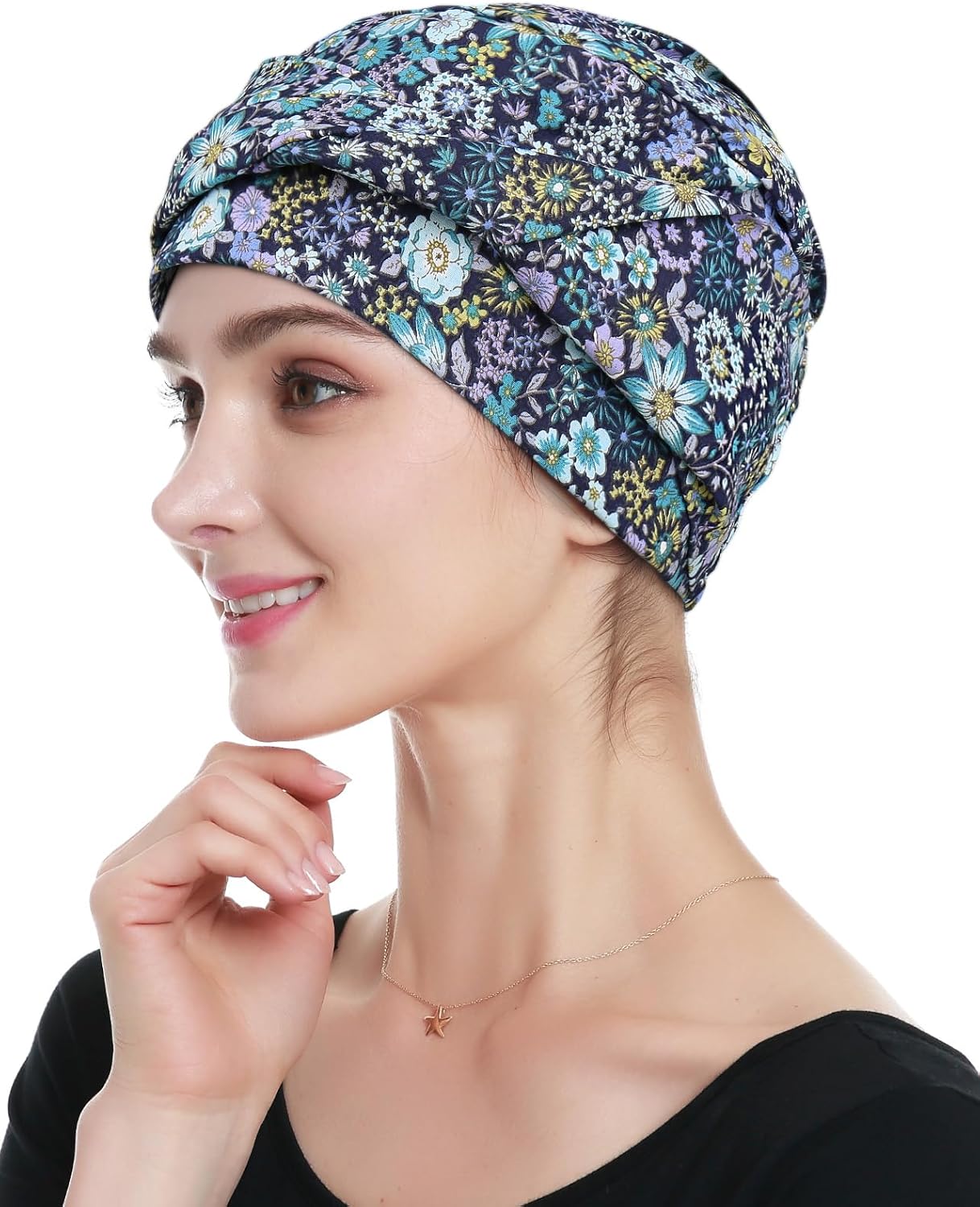 Alnorm 100% Cotton Fashion Headwear Chemo Caps with Stretchy Band for Hair Loss Women