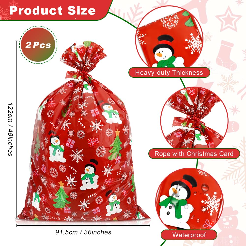 QIHOMPIB 2 bolsas de regalo de Navidad extragrandes de 48 x 36 pulgadas, bolsas de regalo grandes de Navidad para regalo de Navidad, bolsas de regalo gigantes de plástico de gran tamaño para grandes