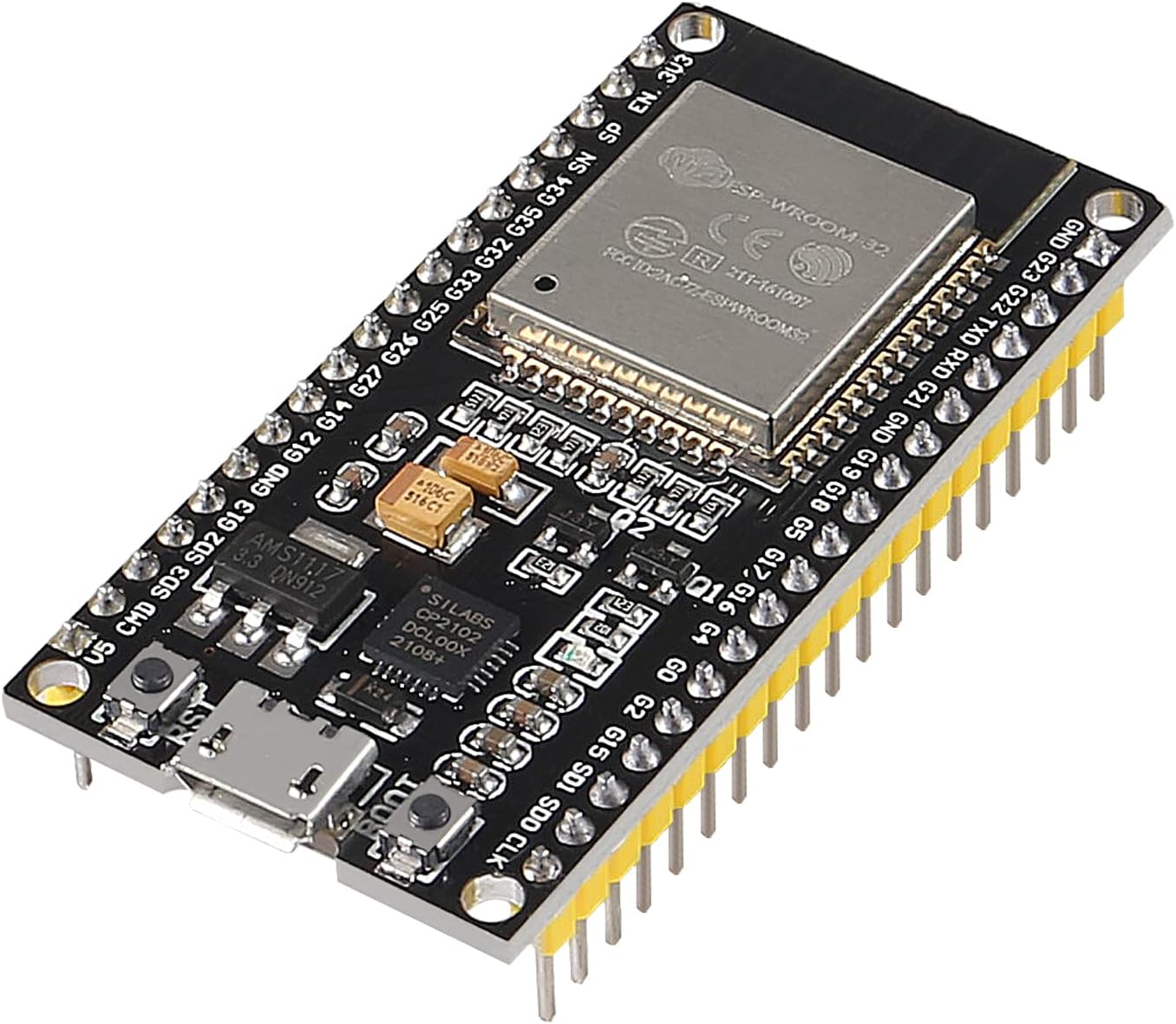 38Pins 5PCS ESP-WROOM-32 ESP32 ESP-32S NodeMCU WiFi WLAN CP2102 ESP32-WROOM-32 IoT 2-in-1 2.4GHz Dual-Mode WiFi + Bluetooth Dual Cores Microcontroller Processor Compatible with Arduino IDE