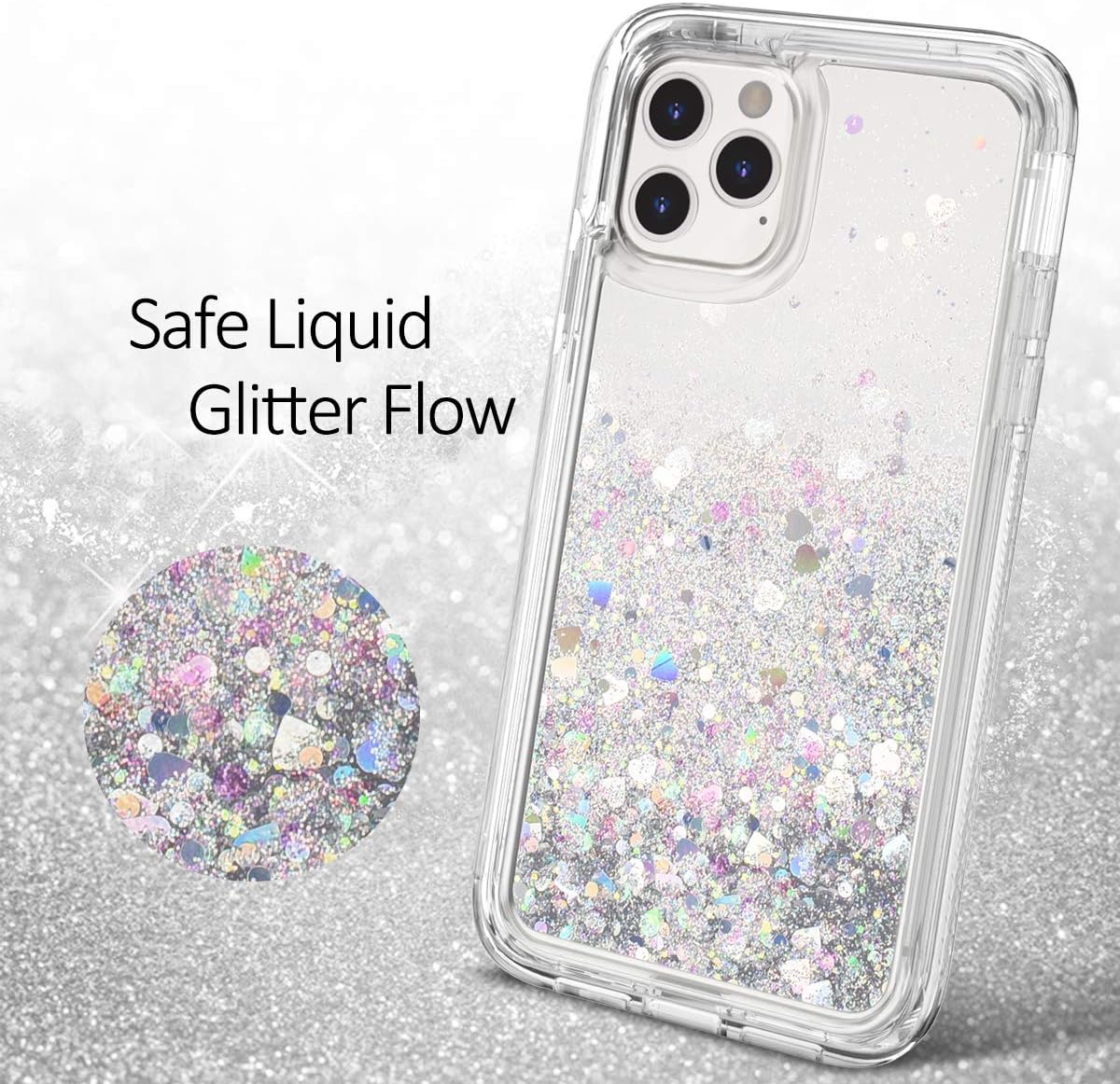 Dexnor Case for iPhone 11 Pro Max, [Built in Screen Protector] Quicksand Bling Liquid Glitter Clear Full Body Protection Rugged TPU Bumper Heavy Duty Shockproof Cover for iPhone 11 Pro Max Silver