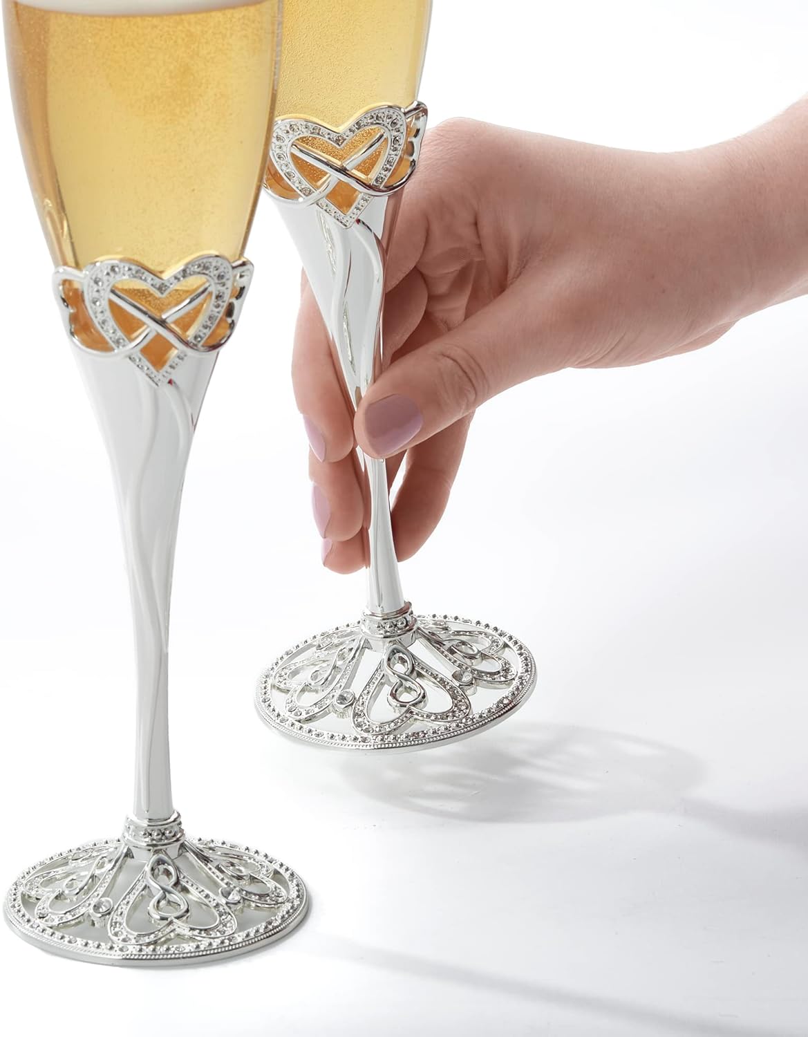 THINGS REMEMBERED Personalized Infinity Heart Engraved Wedding Champagne Glass Flutes, Set of 2(Free Customization)