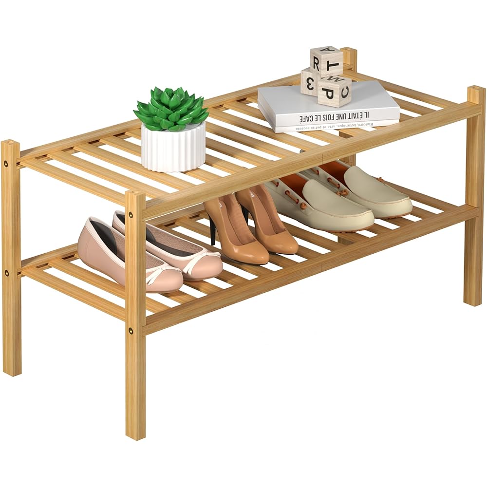 4/mo Finance ROMGUAR CRAFT 2 Tier Bamboo Shoe Rack for Closet Free