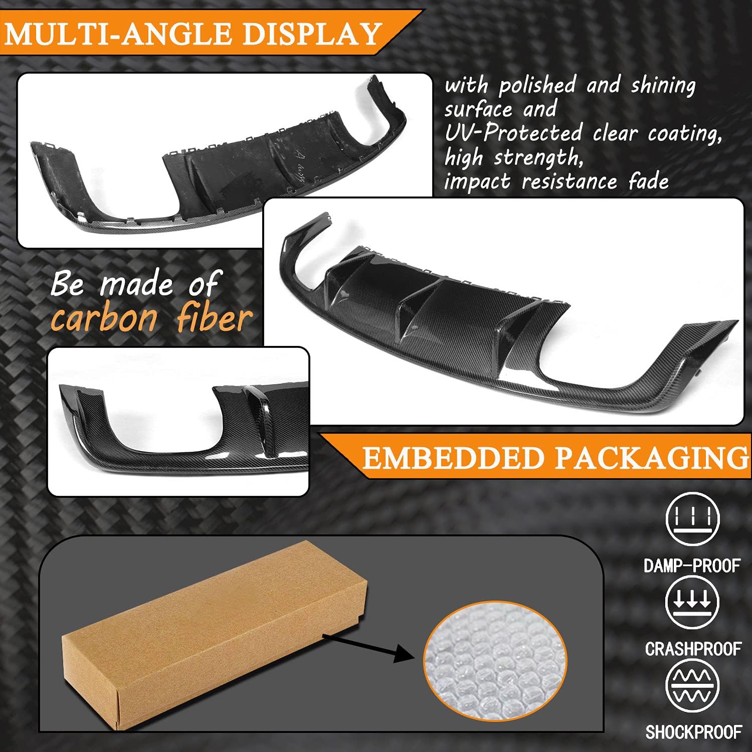 A3 Sline Carbon Fiber Rear Diffuser for Audi S3 A3 Sline Sedan 2013 2014 2015 2016 Customized Car Lower Bumper Lip Spoiler Body Kit