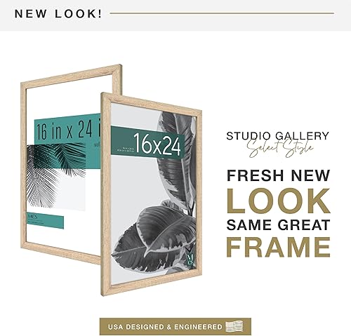 Miniatura 2 de MCS Studio Gallery Marco para póster de 16 x 24 pulgadas, imitación de veta de madera natural, colgar en horizontal o vertical, grande, para fotos o