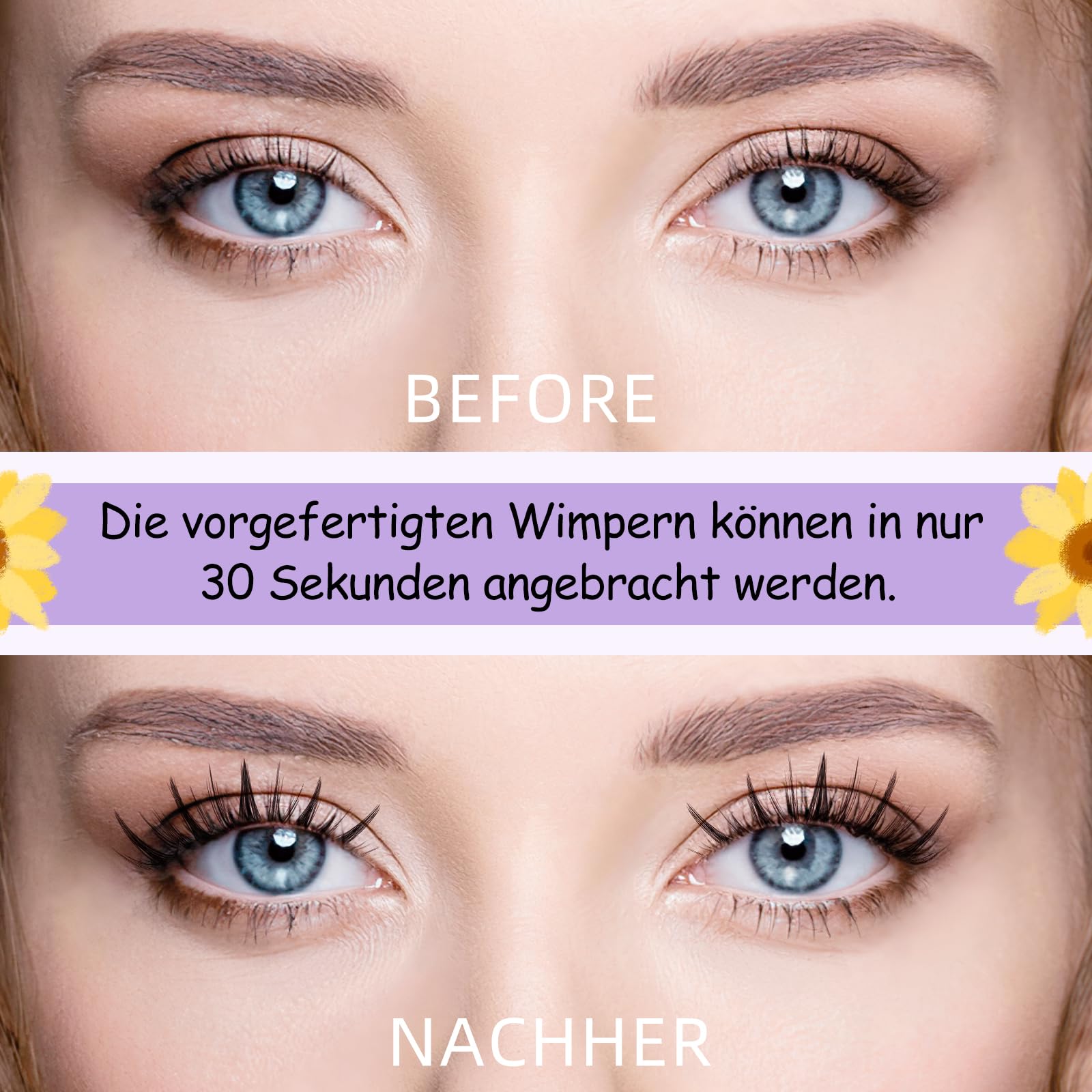 B&Q 10 Paar Natürliche Wimpern Sonnenblumenstil Mit Unsichtbare Band Keine Lash Map Erforderlich! Wimpernverlängerungsset Mit Wimpernkleber Und Pinzette Für Neueinsteiger (Sunflower - 10 Paare)