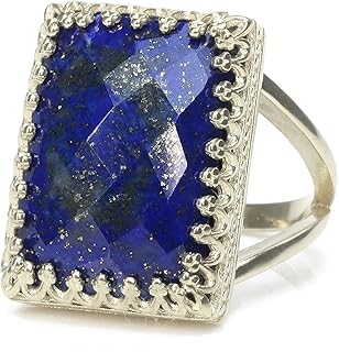 Anemone Jewelry Stunning Lapis Lazuli Ring - Midnight Blue Lapis Lazuli in 925 Sterling Silver - Rectangular Gemstone Ring for Parties, Everyday Wear, Gift Jewelry with Free Box