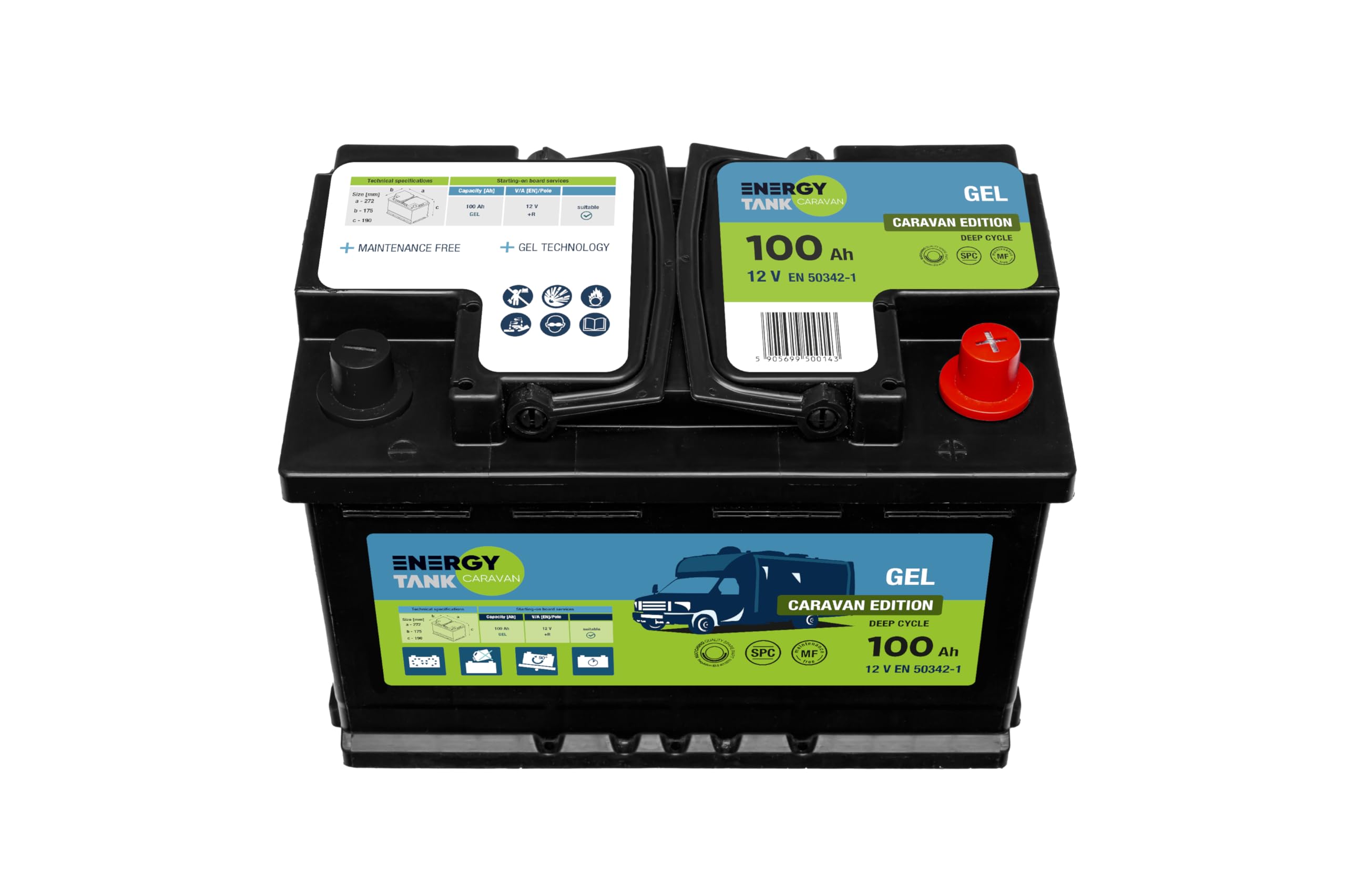 Batería de Gel 12V 100Ah para Autocaravana y Caravana – Protección contra Descarga Profunda – Batería sin Mantenimiento – Resistente a Golpes y Vibraciones