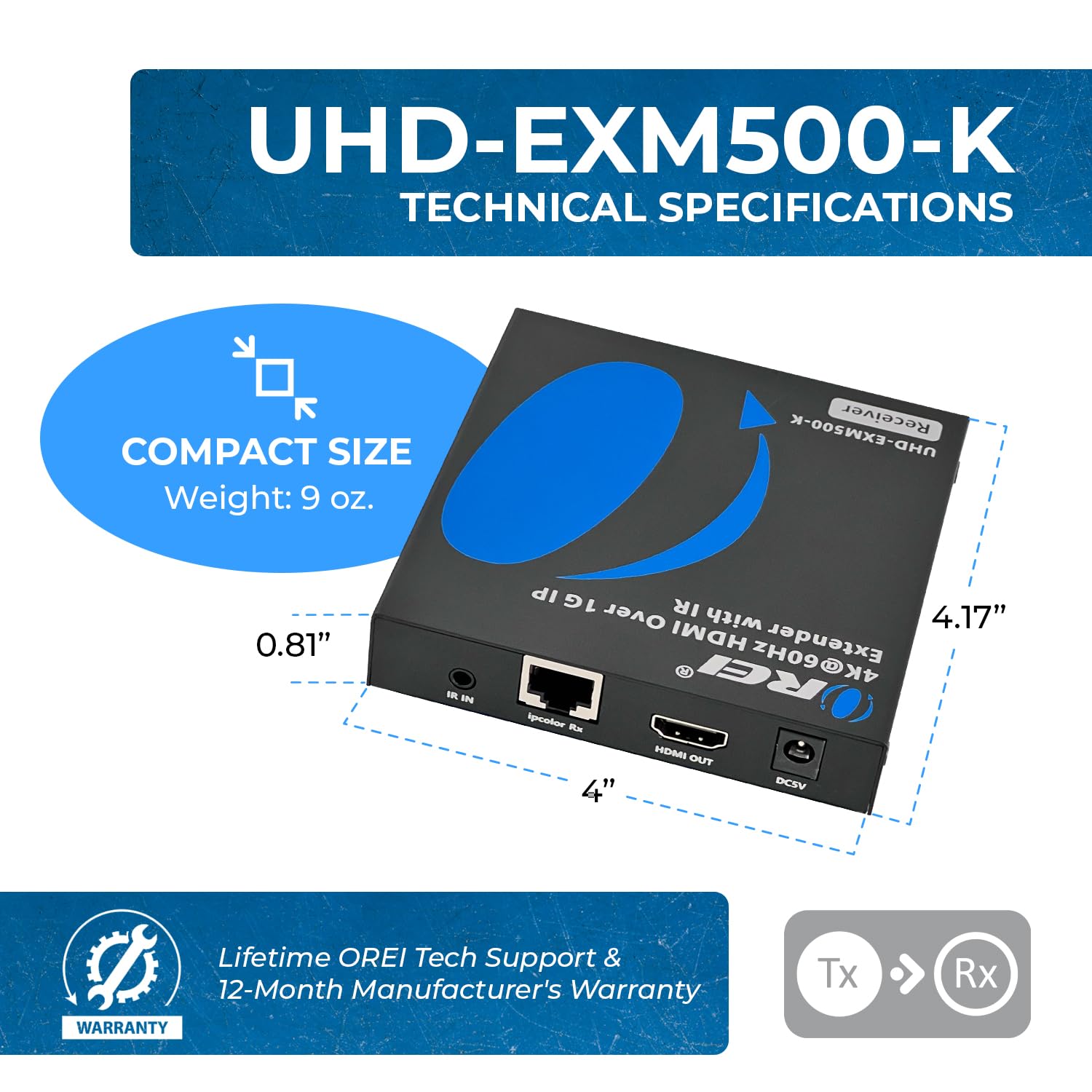 Extensor HDMI 4K a través de IP CAT6 por OREI 4K @60Hz uno a Muchos hasta 330 pies, Loop out - Enviar a múltiples localizaciones a través de Interruptor de 1G (UHD-EXM500-K)