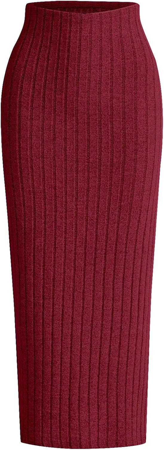 Milumia Women's High Waist Ribbed Knit Long Pencil Skirt Casual Bodycon Maxi Skirts