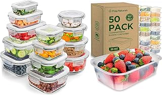 PrepNaturals 13 Pack Glass Container + 50 Pack Plastic Container