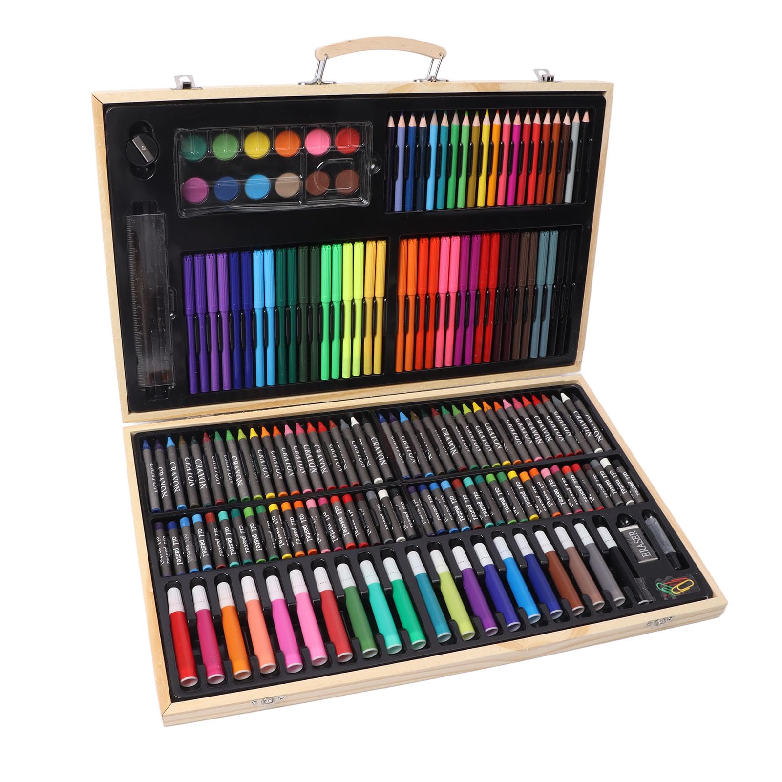 Kinder-Malset, Holzkunst-Set, vielseitiges Kunstbedarf für Kinder mit 12 Aquarellkreiden, 40 Wachsmalkreiden, 40 Ölpastellen, 56 Stiften und 20 Bleistiften, sortiert in einer