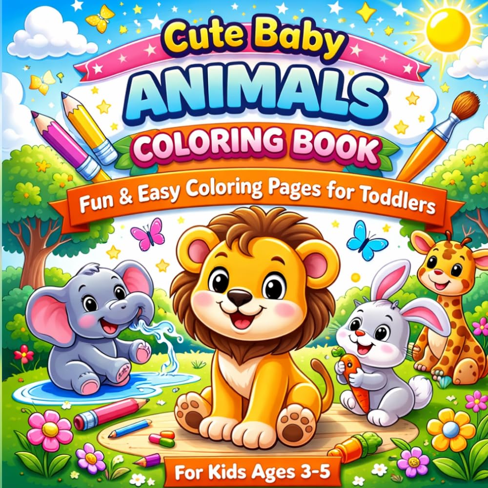 Cute Baby Animals Coloring Book for Kids Ages 3-6: Easy and Fun Coloring Pages: Simple and Big Designs for Toddlers, Perfect for Beginners