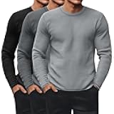 3 Pack Men's Waffle Long Sleeve Shirts, Crew Neck Thermal Underwear Tops Casual Pullover Sweaters Knit Undershirts