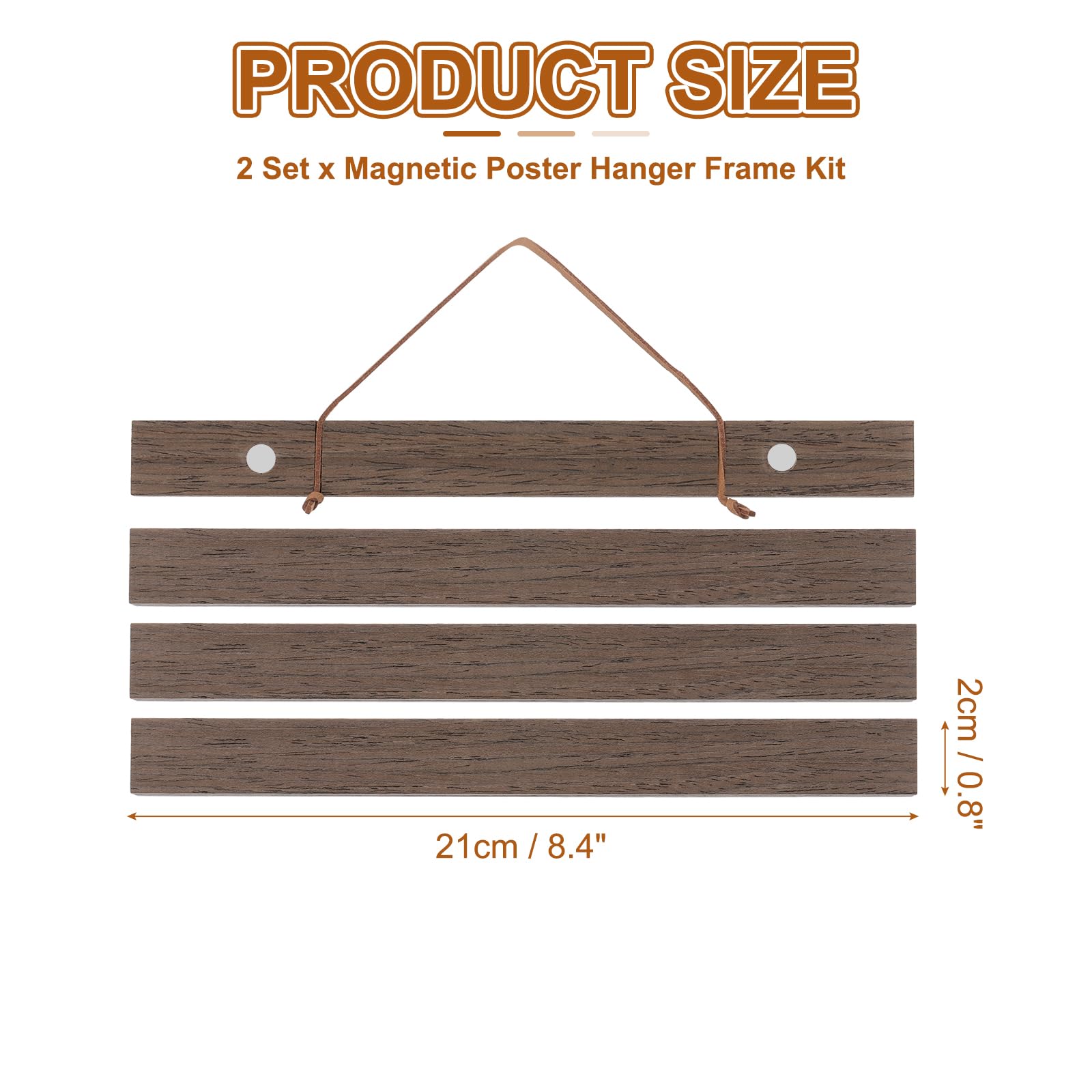 PATIKIL 2 Set Magnetic Poster Hanger Frame 8 Inch Wooden Magnet Picture Hangers Frames Wide Hanging Kit for Photos Pictures - Image 2