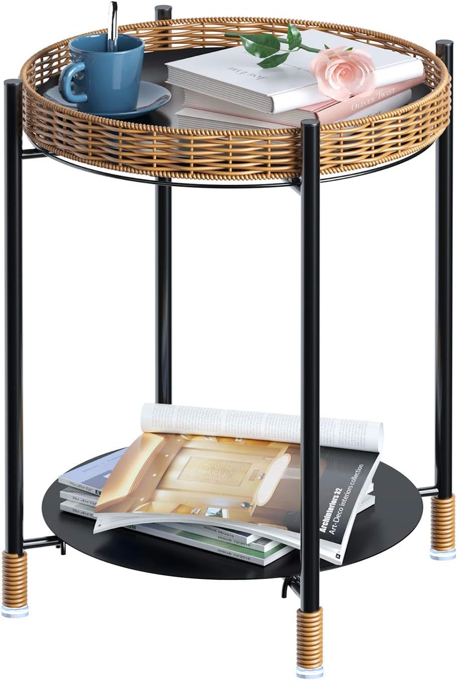 GREENSTELL Side Table, Metal Round Tray Side Table with