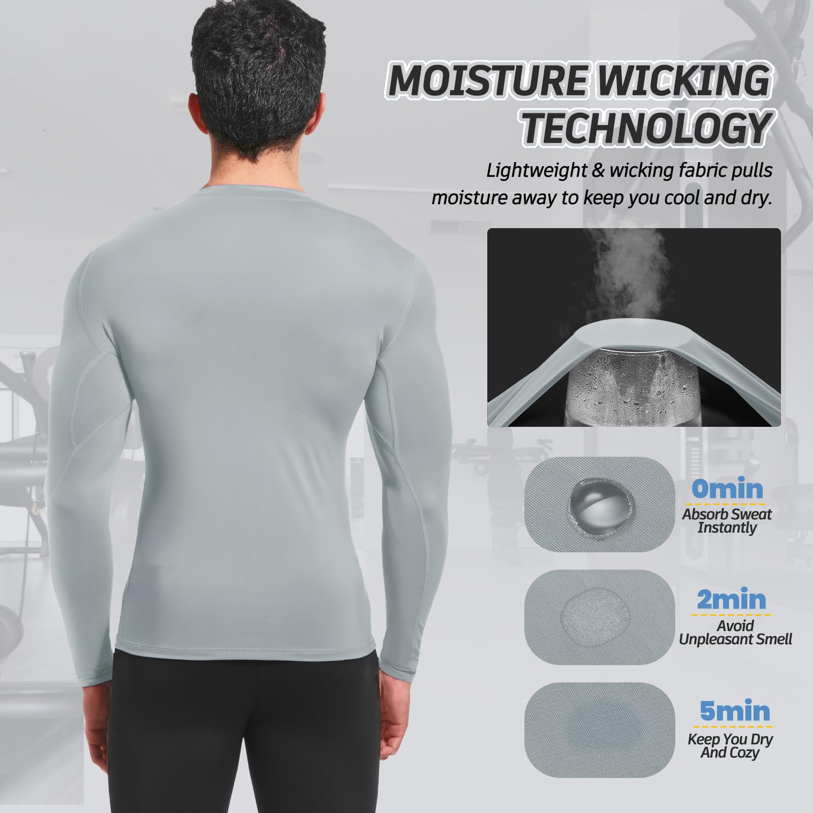 MEETWEE Rashguard Camiseta de Hombre, UPF 50+ Camisa de Compresión de Manga Larga UV Camiseta Proteccion Solar Secado Rápido para Surf y Natación