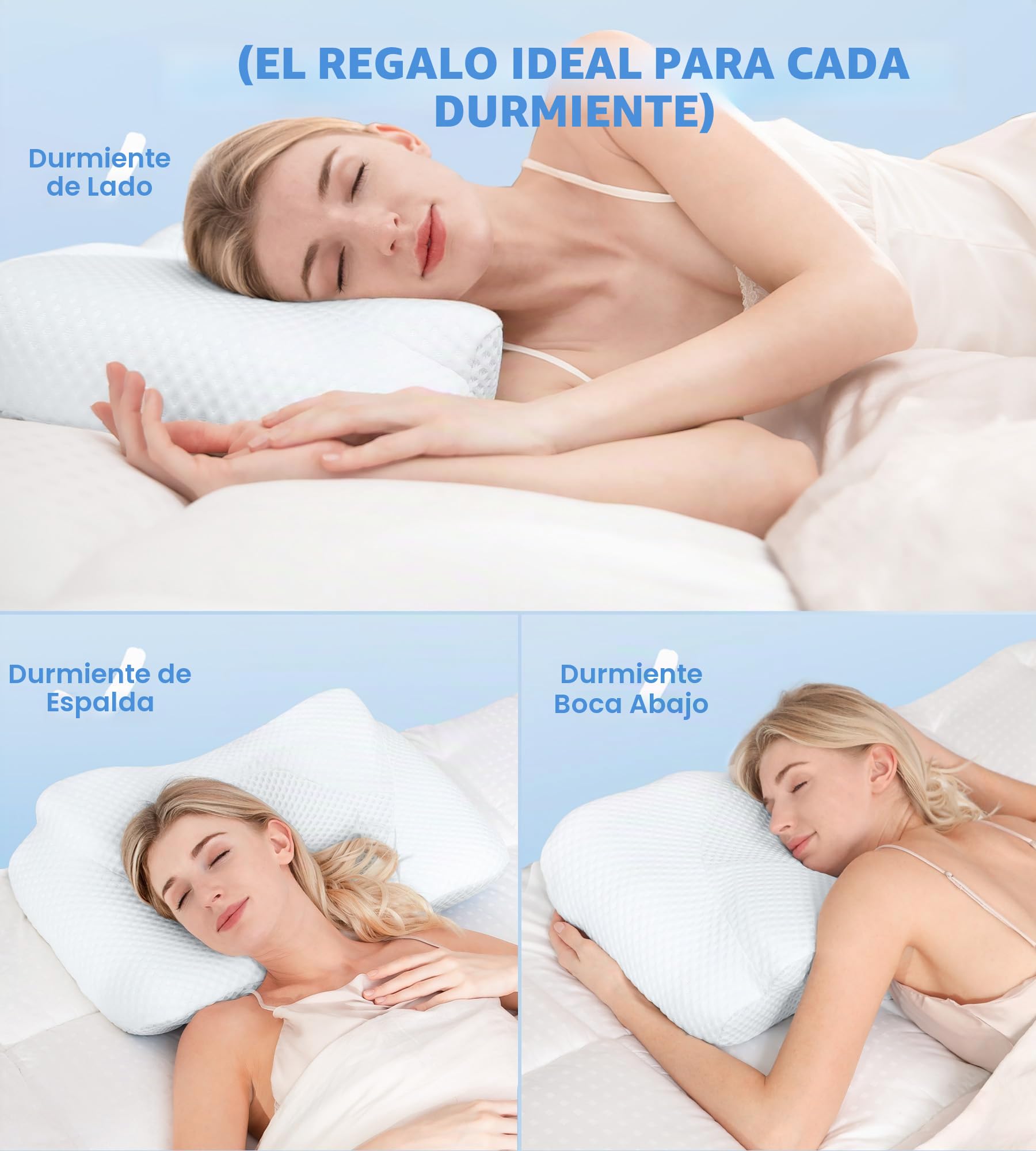 Osteo Almohada cervical para aliviar el dolor de cuello, diseño hueco, almohadas de espuma viscoelástica sin olor con funda de refrigeración, almohada ortopédica ajustable para dormir, apoyo para