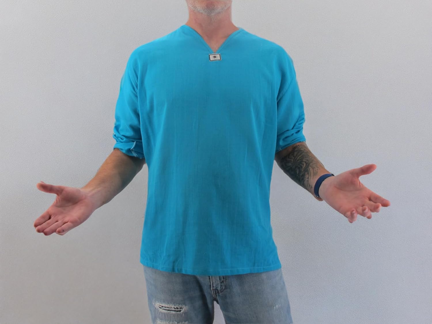 Men's Summer T-Shirt 100% Cotton Hippie Shirt V-Neck Beach Yoga Top - Image 8