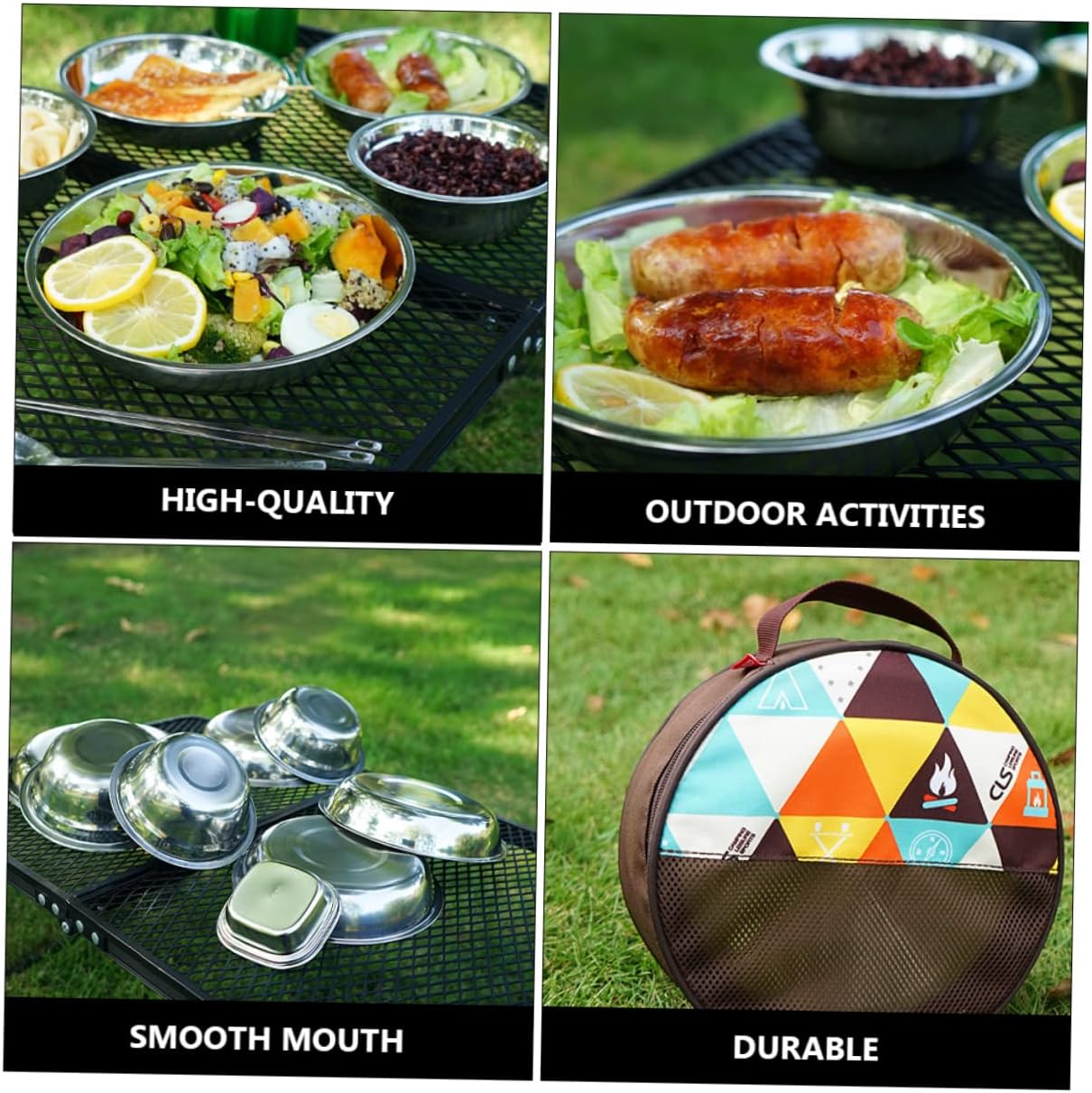 BESPORTBLE 1 Set Portable Stainless Steel Camping Dishes Complete Outdoor Dining Tools with Bowl Plate and Utensils for Travel Hiking and Picnics Includes Storage Bag for Easy Carrying