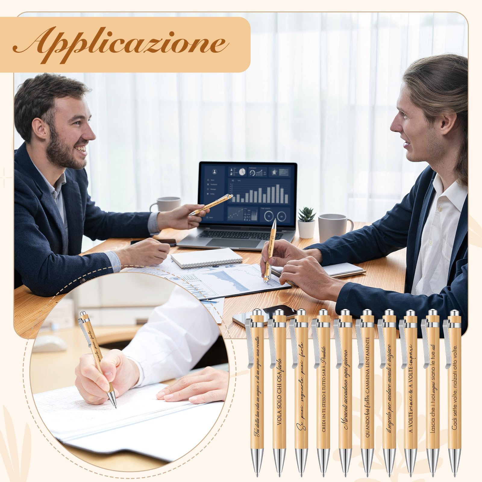 Set Di 15 Penne A Sfera In Legno Con Citazioni Motivazionali