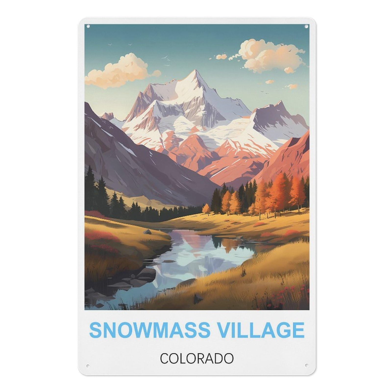 Snowmass Village Colorado Retro Design Tin Paintings Vintage Tin Sign 08x12inch(20x30cm) Wall Art for Home Office Bedroom Living Room Cafes Wall Decor