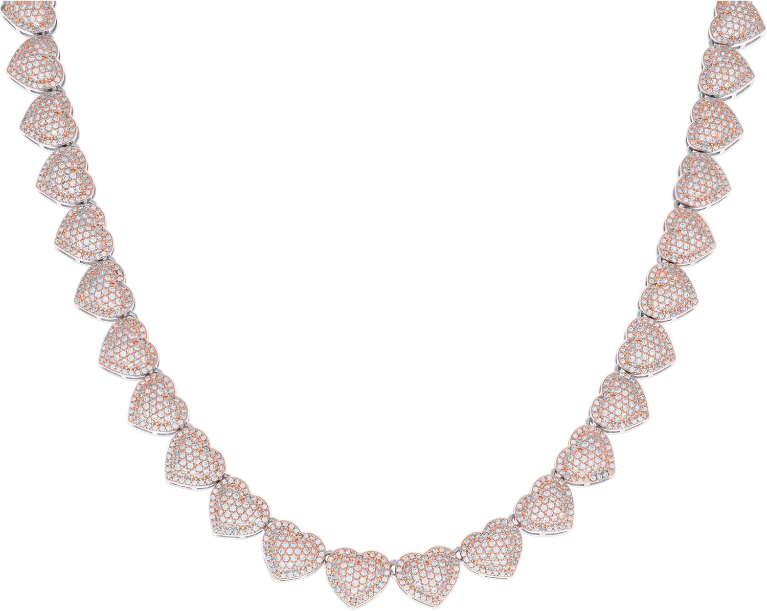 Jewels By Lux Sterling Silver Rose-tone Womens Cubic-Zirconia Heart Link Necklace 10mm