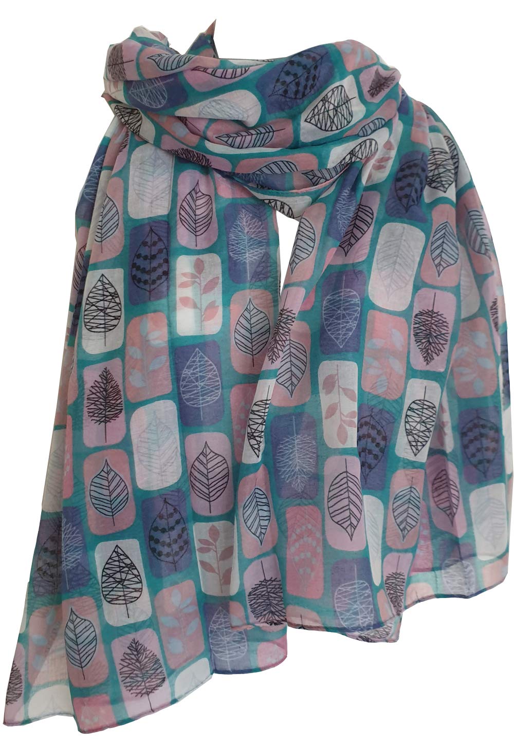 Glamlondon Women's Zsc - Green Beautiful Designed Large Leaves Print Scarf (Zsc - Green)