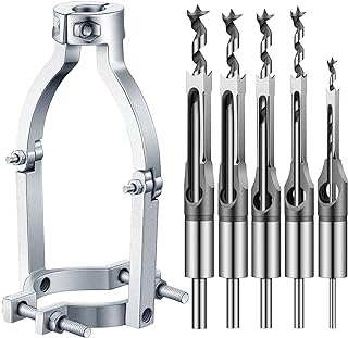 Gisafai Square Hole Drill Bit Adapter and Square Hole Drill Bit Set for Wood Mortising Attachment Drill Press Hollow Chisel Mortise Drill Tool for Mortise Machine (6 Pcs,1/4, 5/16, 7/16, 1/2, 5/8")