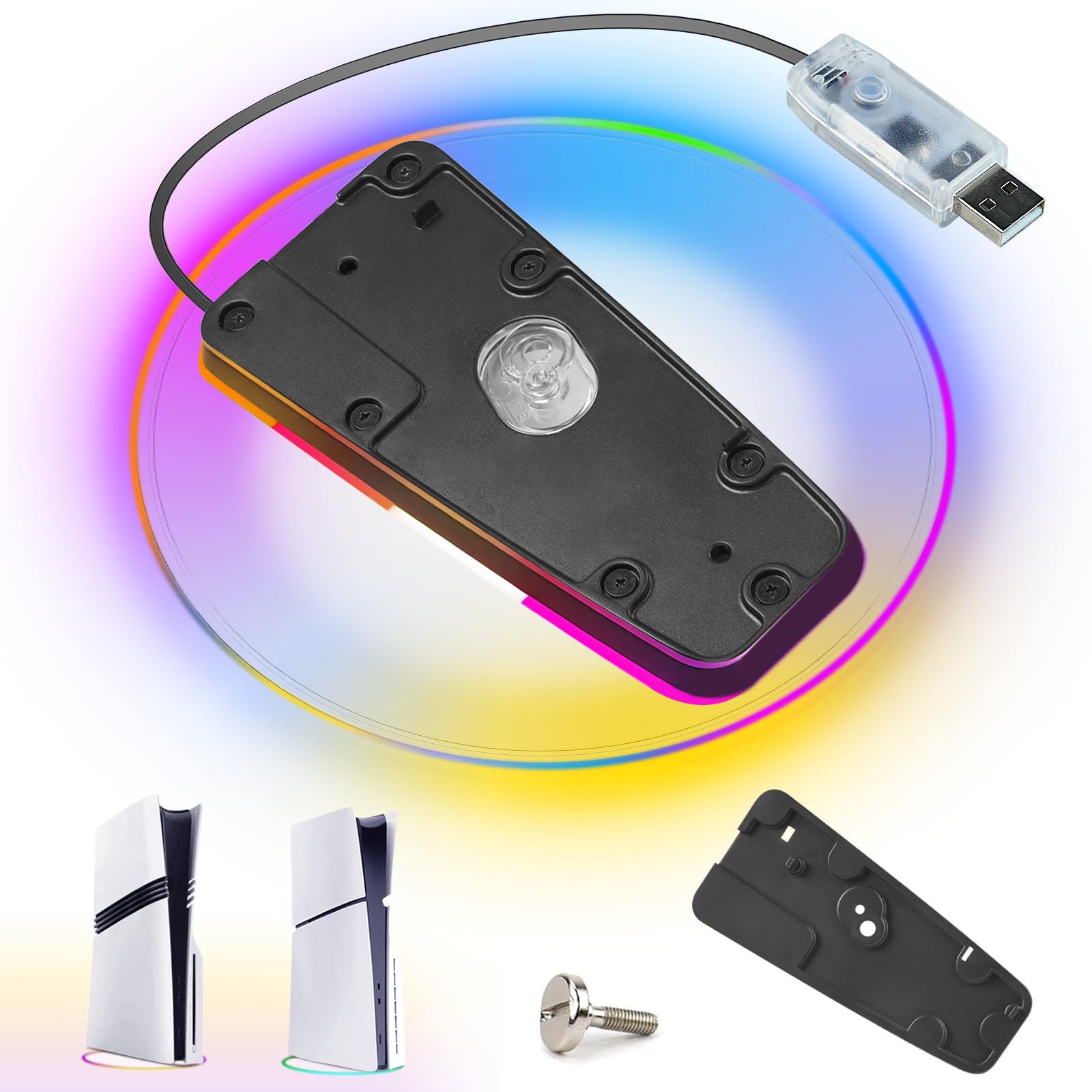 RGB Support Vertical pour Console PS5 Slim Disc & Digital et Play5 | Socle Vertical compatible avec Play 5 Pro console, Support de console peu encombrant