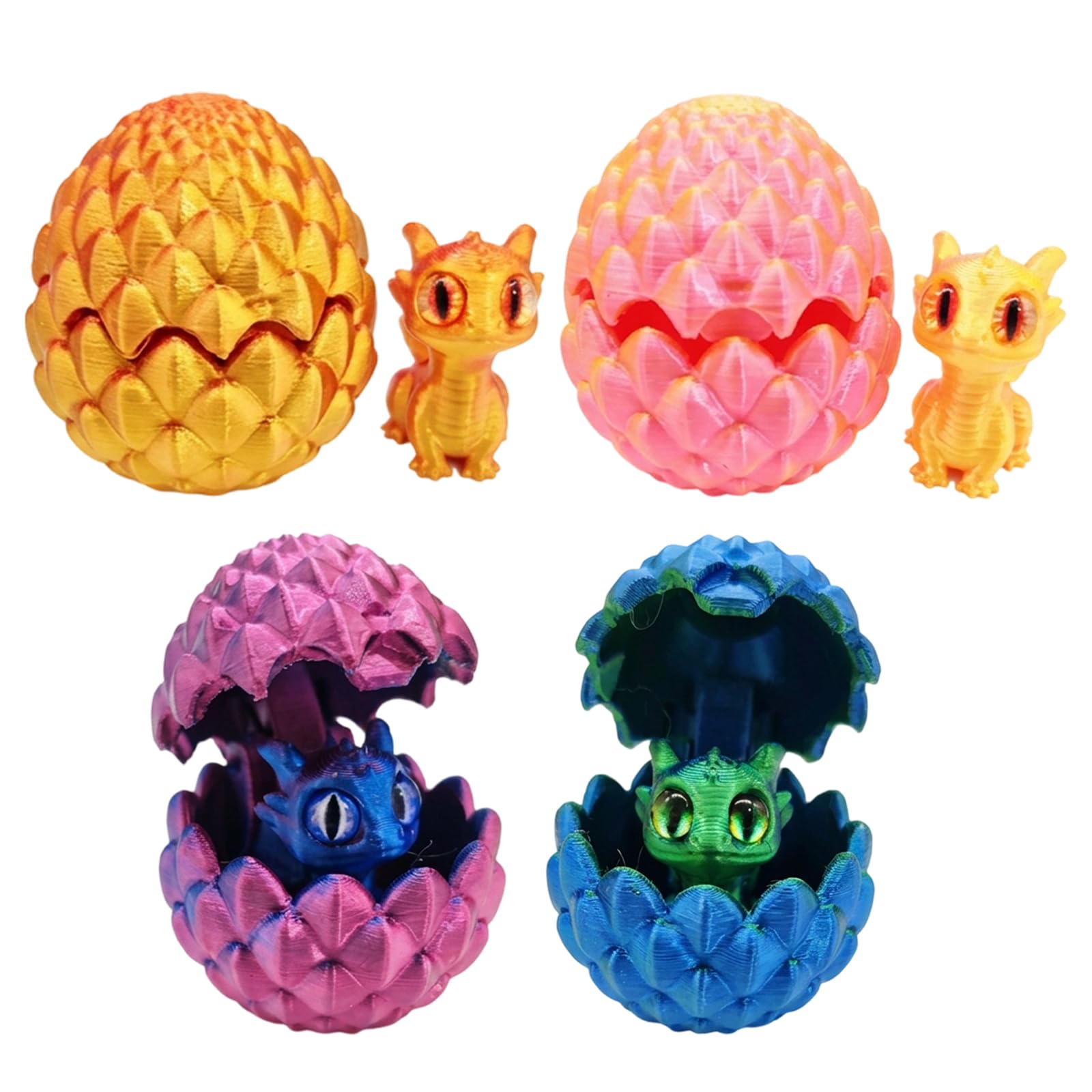 4 Pcs Dragon Egg Set, 3D Printed Dragon Egg with Dragon Inside, Fantasy Collectible Display for Home Office, Dragon Fidget for Stress Relief, 3D Dragon Eggs with Dragon Inside Decorations