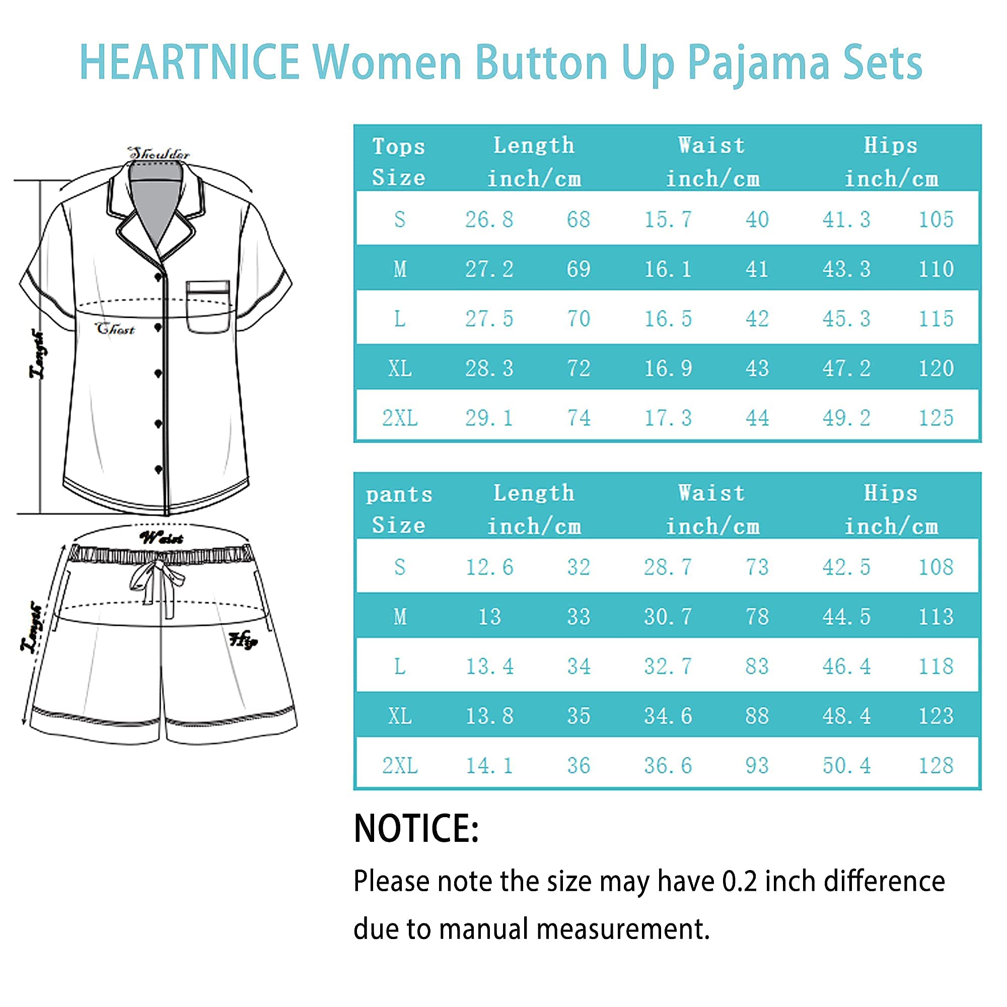 HEARTNICE Pajamas for Women, Button Down Pajama Shorts Set Soft Summer Solid Pjs Sets
